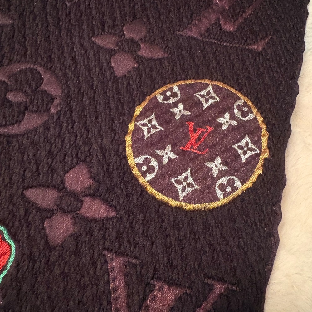 Louis Vuitton Black Scarf with Colorful Monogram Patches - Picture 4 of 6